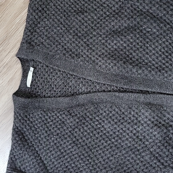 Vince. Charcoal Gray Honeycomb Yak Wool Blend Long Open Front Cardigan Sweater M - Picture 10 of 16